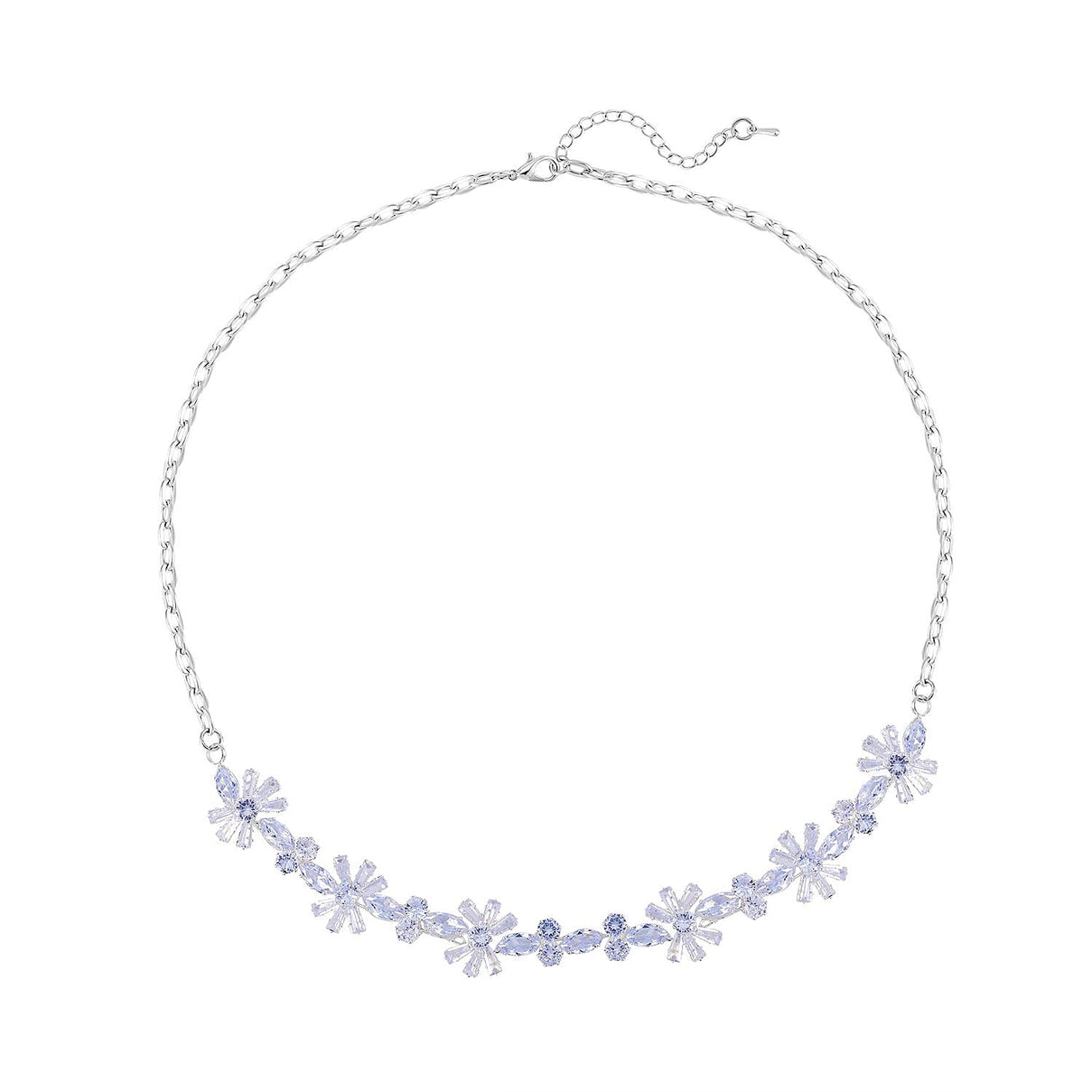 Cubic Zirconia Floral Necklace (Size - 20) in Silver Tone 7326512 0