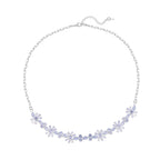 Cubic Zirconia Floral Necklace (Size - 20) in Silver Tone