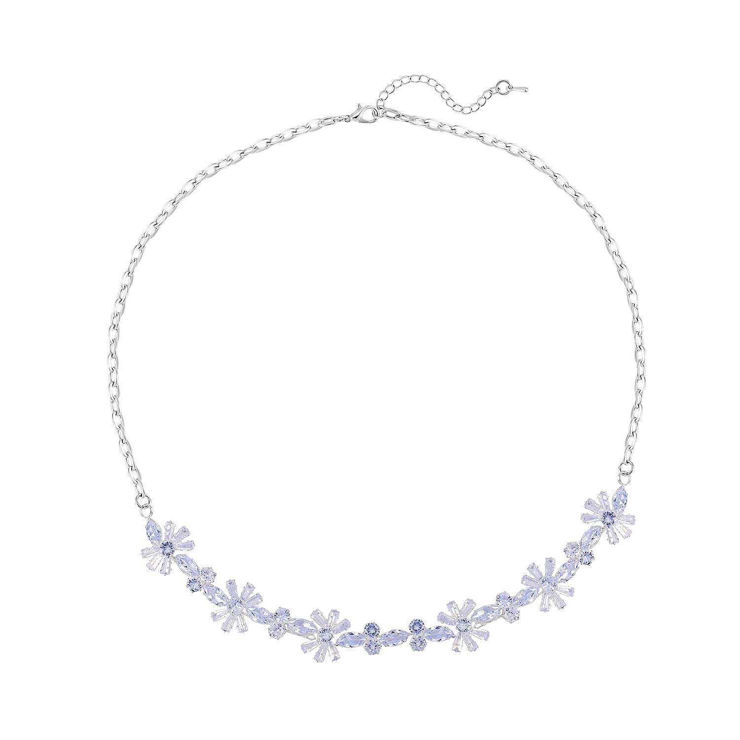 Cubic Zirconia Floral Necklace (Size - 20) in Silver Tone 7326512 0