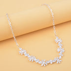 Cubic Zirconia Floral Necklace (Size - 20) in Silver Tone
