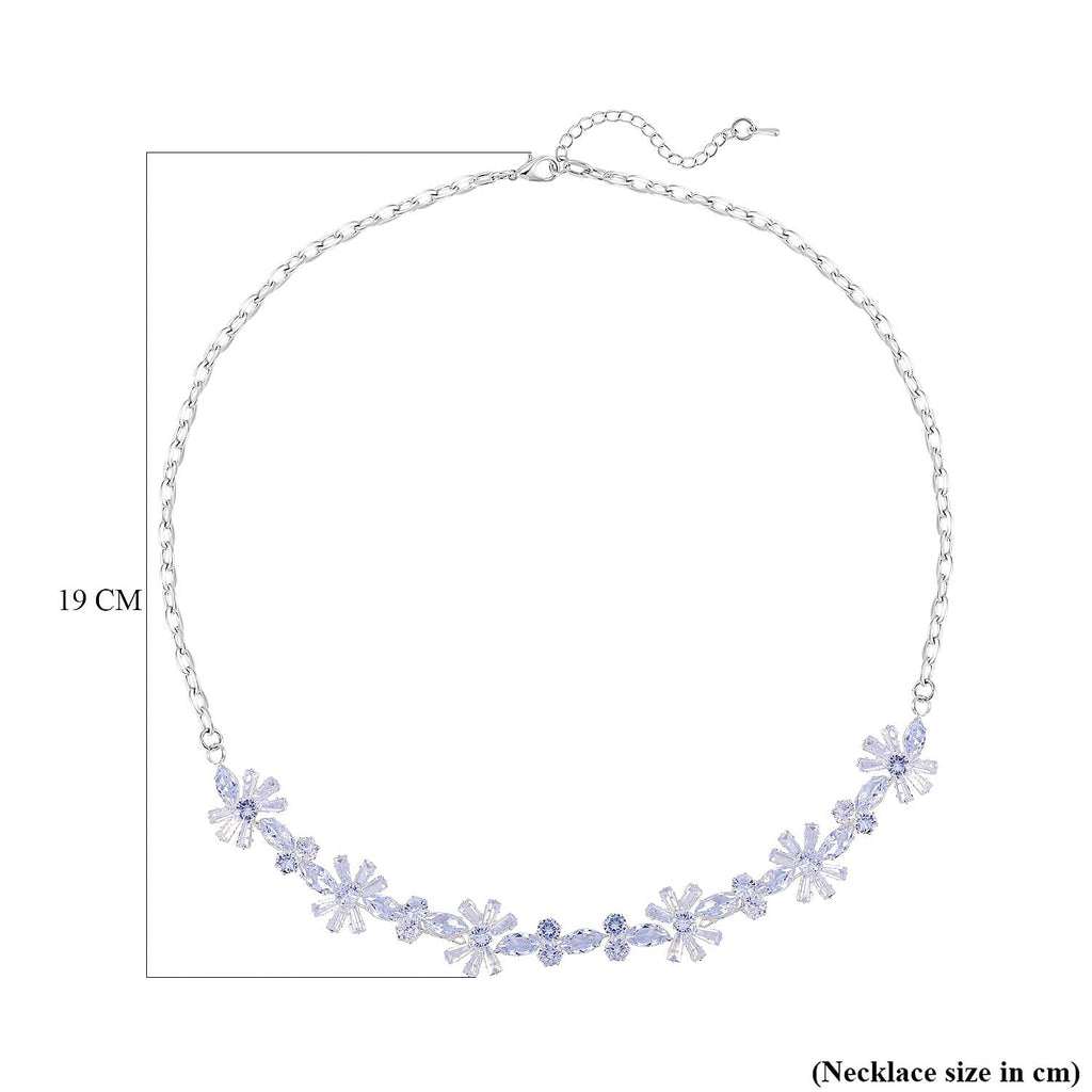 Cubic Zirconia Floral Necklace (Size - 20) in Silver Tone