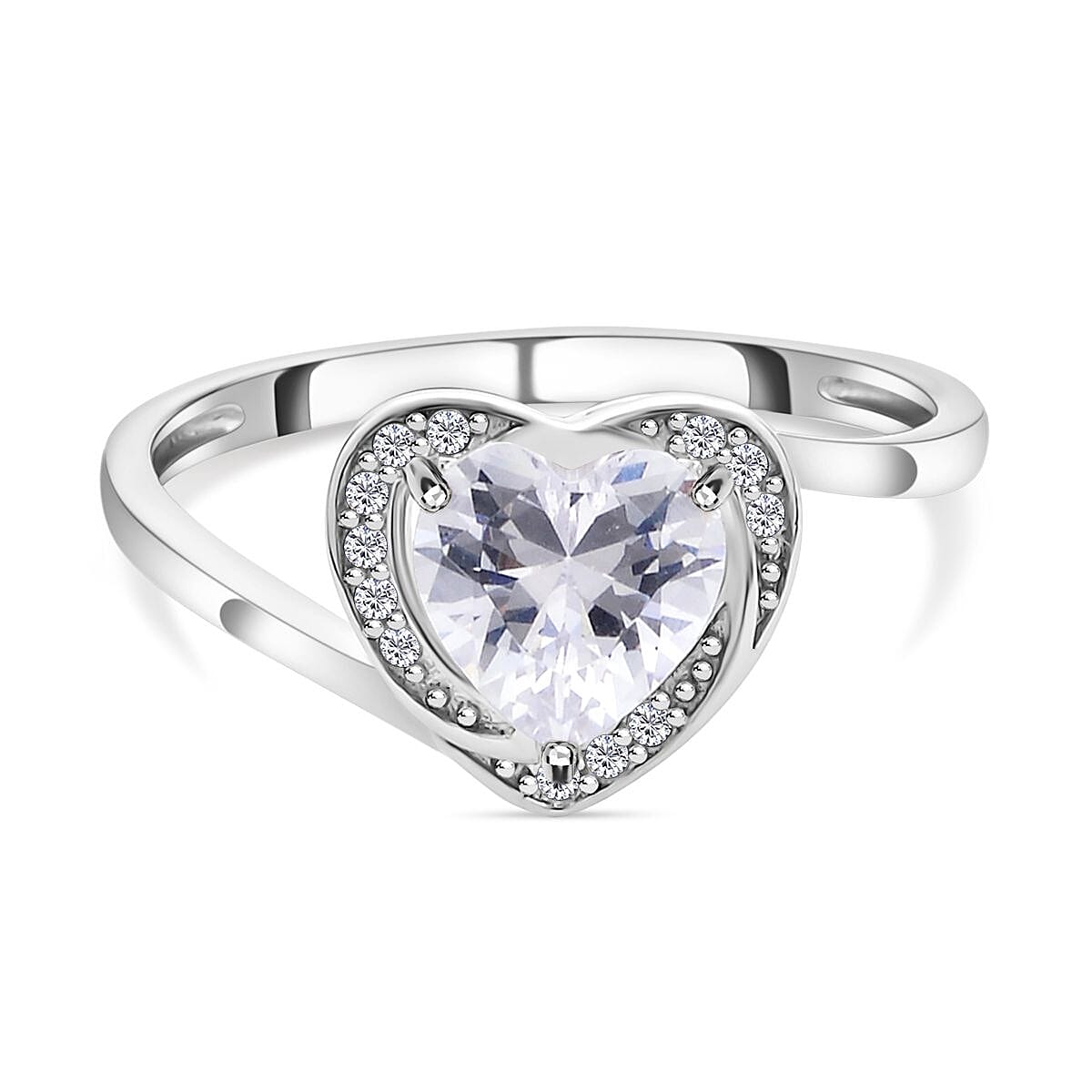 Simulated Diamond Heart Ring in Rhodium Overlay Sterling Silver 7279553 0