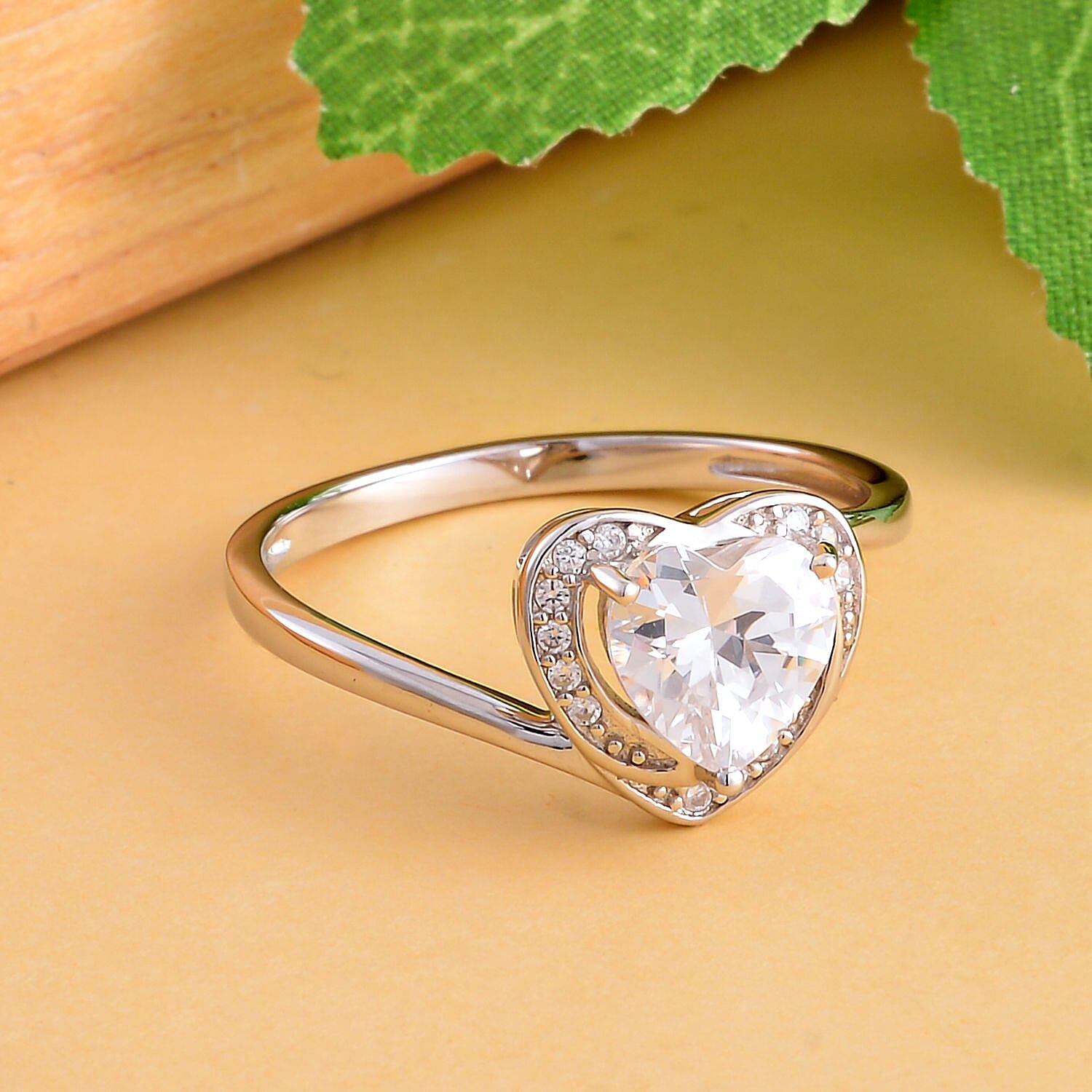 Simulated Diamond Heart Ring in Rhodium Overlay Sterling Silver 7279553 1