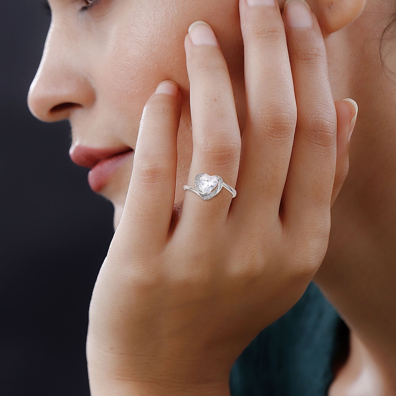 Simulated Diamond Heart Ring in Rhodium Overlay Sterling Silver 7279553 2