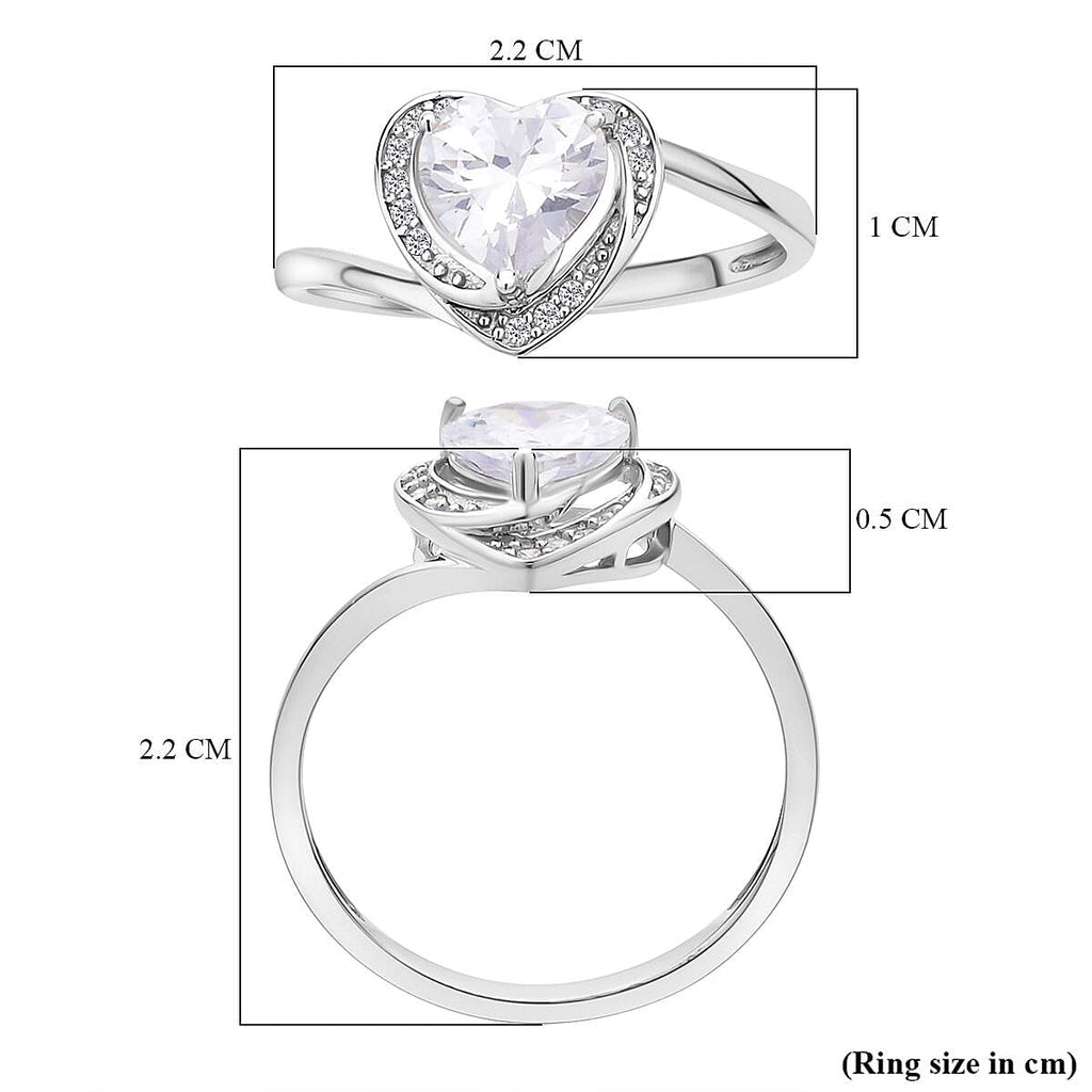 Simulated Diamond Heart Ring in Rhodium Overlay Sterling Silver