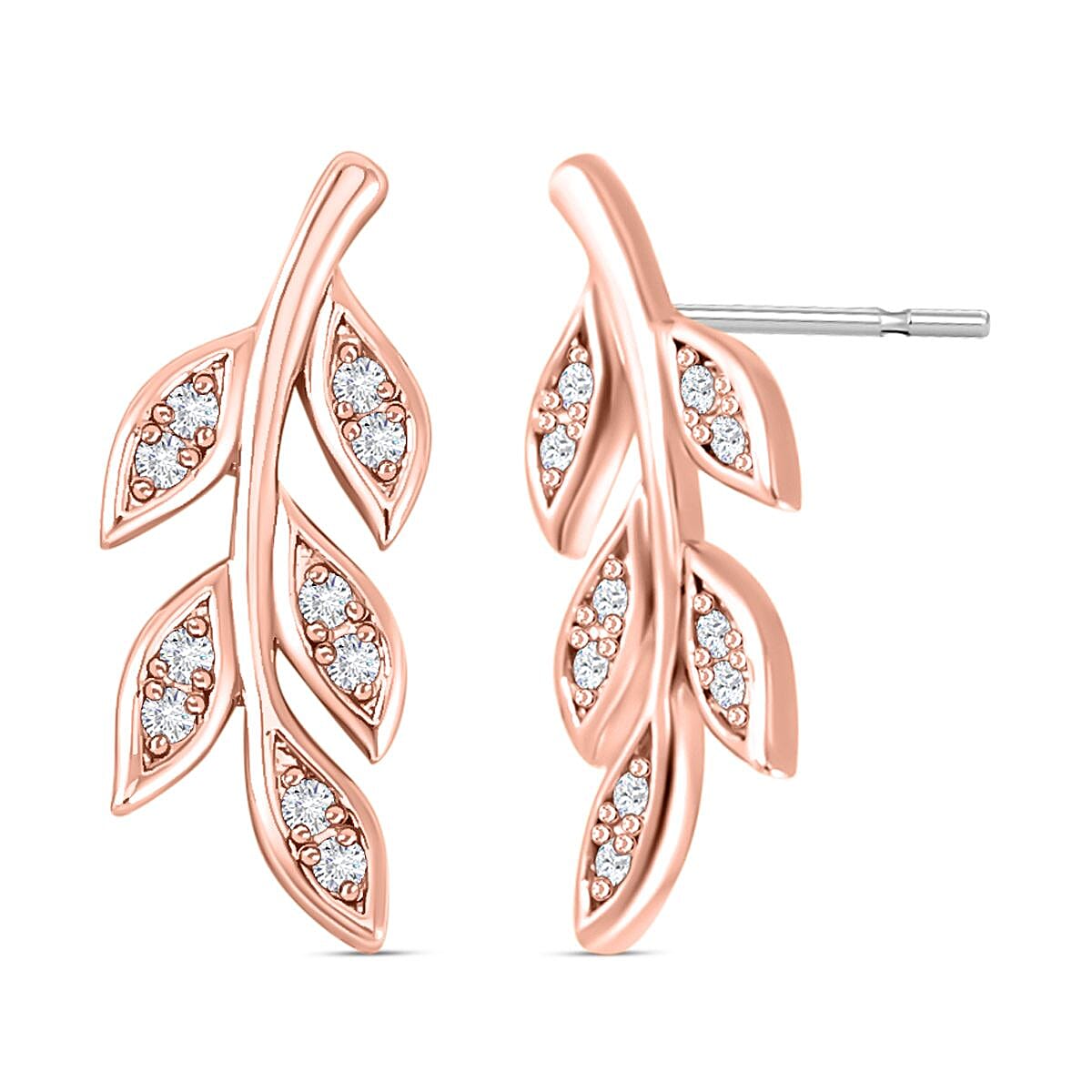 Simulated Diamond Leaf Earrings (with Push Back) in Rose Gold Tone 7325785 0