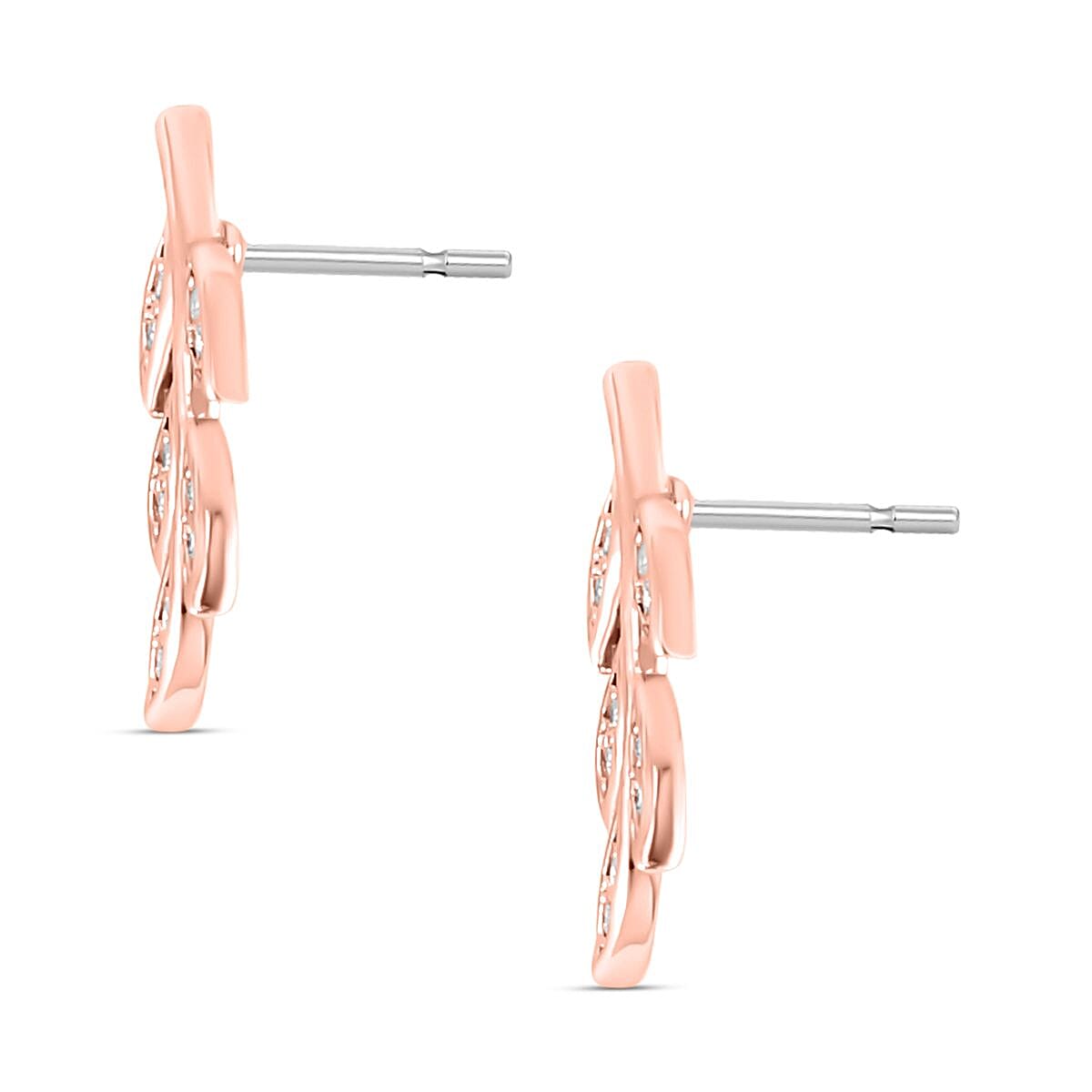 Simulated Diamond Leaf Earrings (with Push Back) in Rose Gold Tone 7325785 3