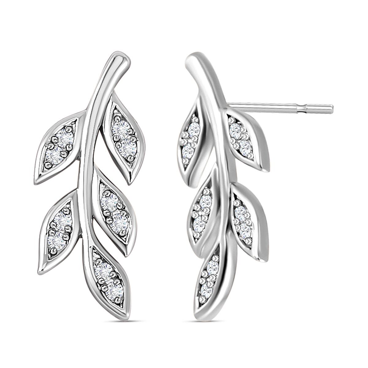 Simulated Diamond Leaf Earrings in Silver Tone 7325779 0