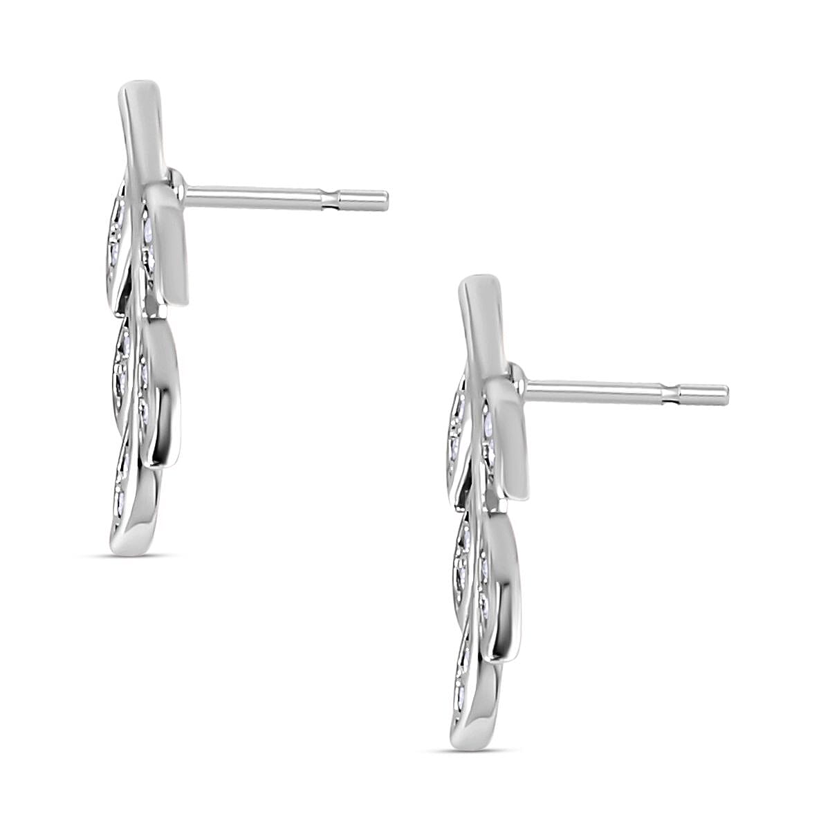 Simulated Diamond Leaf Earrings in Silver Tone 7325779 4