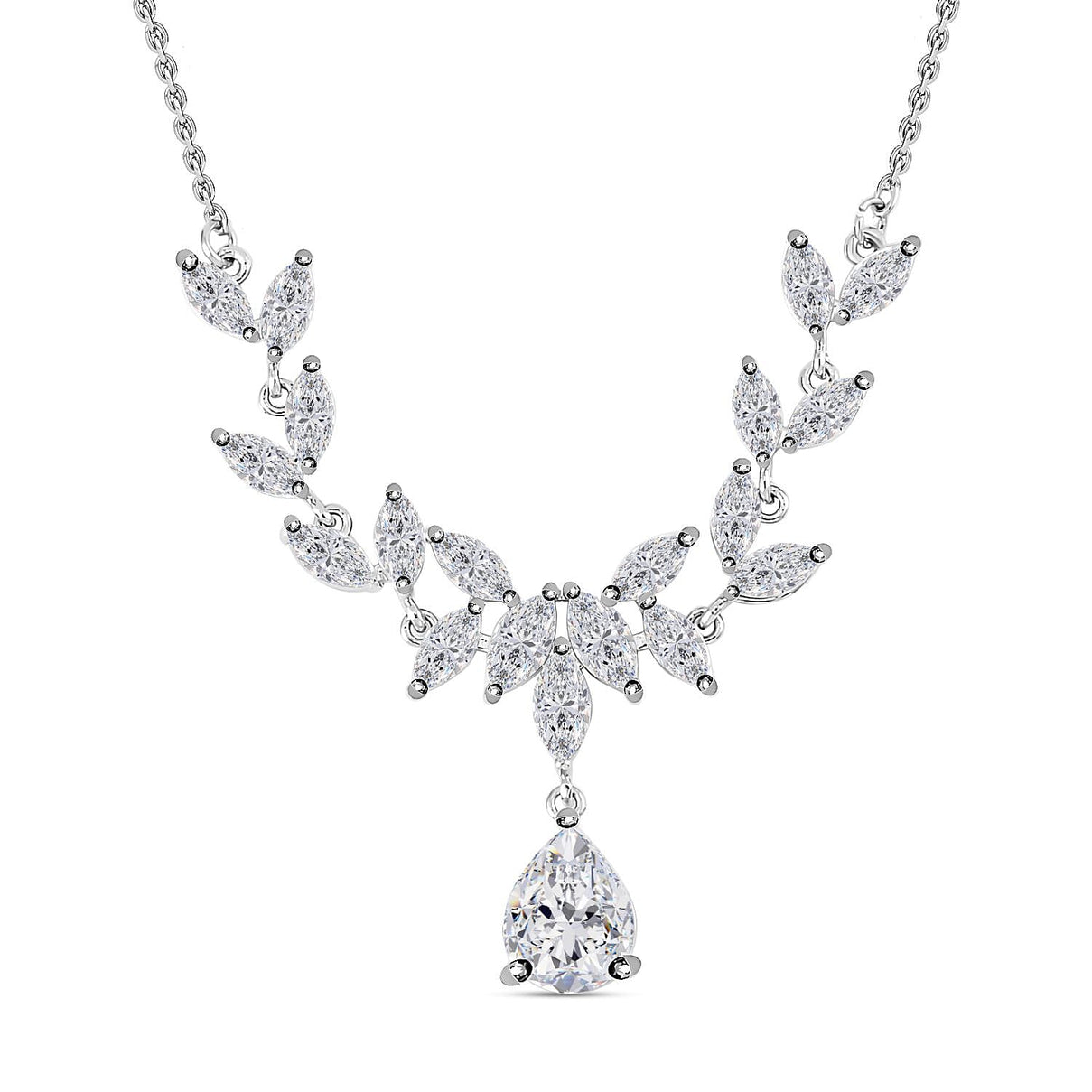 Simulated Diamond Leaf Necklace (Size - 20-1 Inch Ext.) in Silver Tone 7325631 0