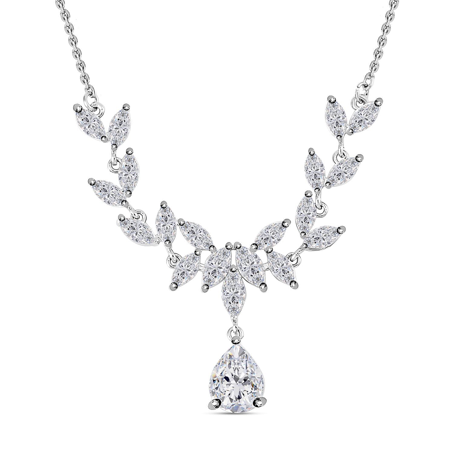Simulated Diamond Leaf Necklace (Size - 20-1 Inch Ext.) in Silver Tone 7325631 0