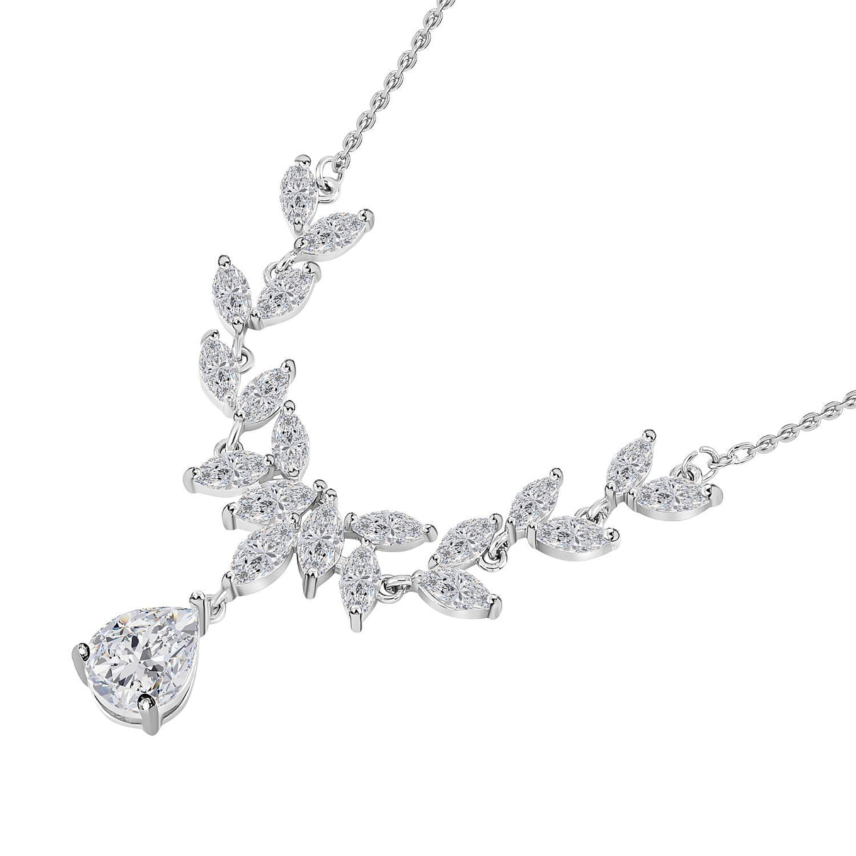 Simulated Diamond Leaf Necklace (Size - 20-1 Inch Ext.) in Silver Tone 7325631 3