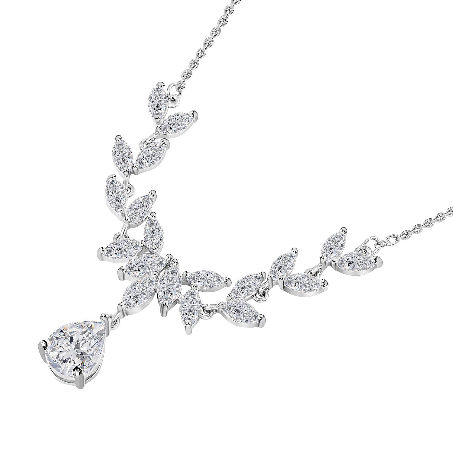 Simulated Diamond Leaf Necklace (Size - 20-1 Inch Ext.) in Silver Tone 7325631 3