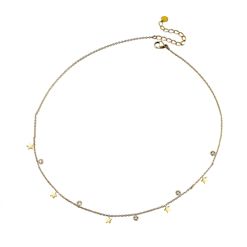 Simulated Diamond Necklace (Size - 16 with 2 inch Extender) in Yellow Gold Tone
