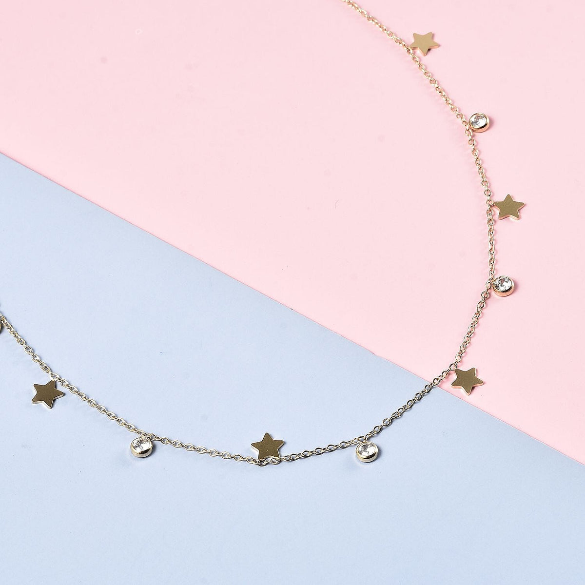 Simulated Diamond Necklace (Size - 16) in Stainless Steel with Yellow Gold Tone 3819846 1