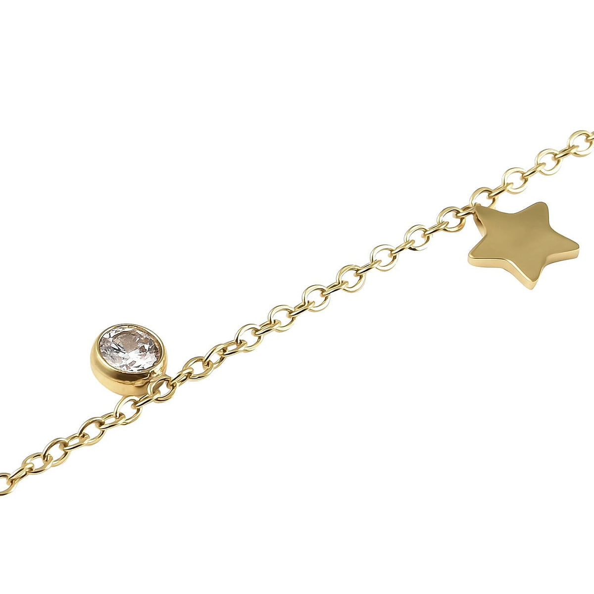Simulated Diamond Necklace (Size - 16) in Stainless Steel with Yellow Gold Tone 3819846 3