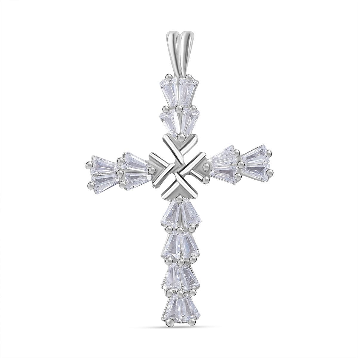 Simulated Diamond Cross Pendant in Rhodium Overlay Sterling Silver 1.85 Ct 7303390 1