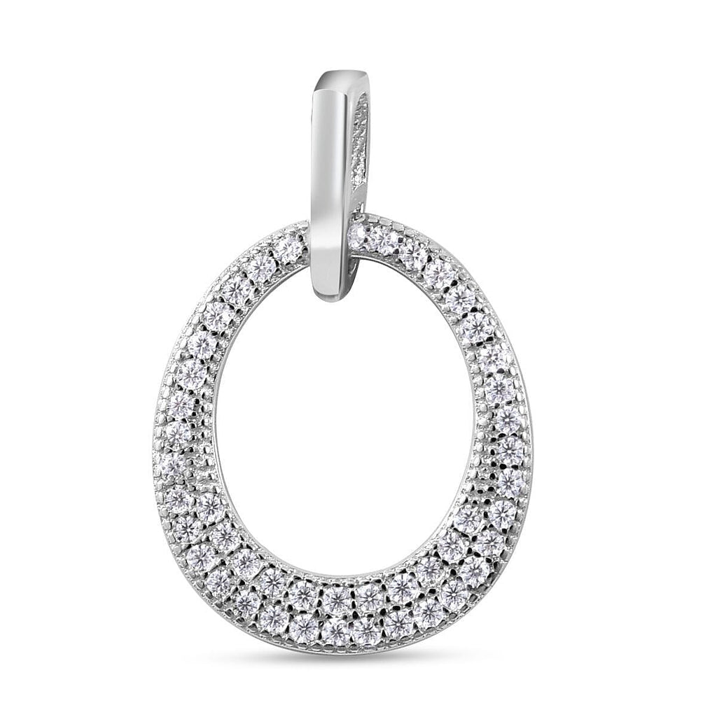 NY Closeout - Simulated Diamond Pendant in Rhodium Overlay Sterling Silver
