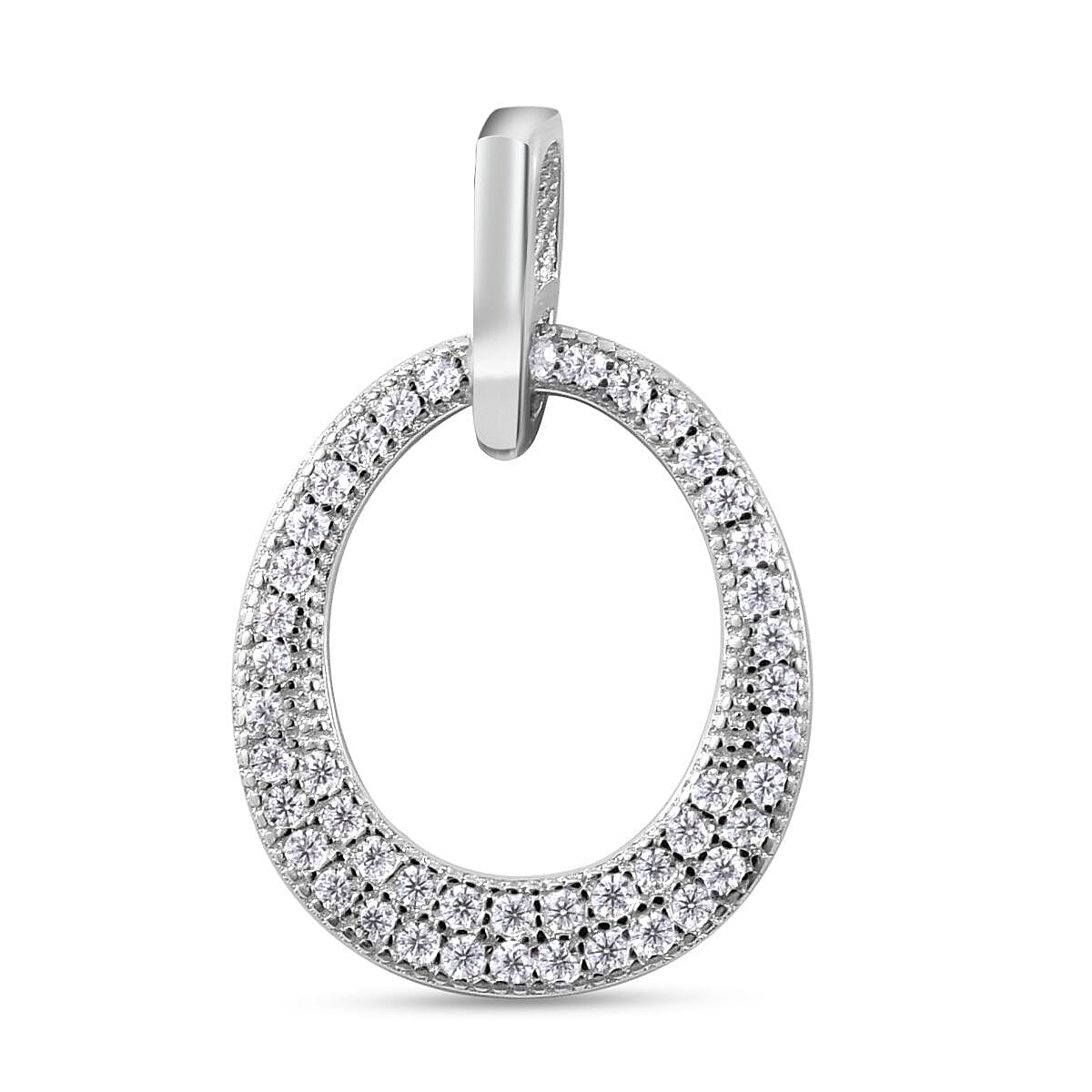 NY Closeout - Simulated Diamond Pendant in Rhodium Overlay Sterling Silver 7303432 0