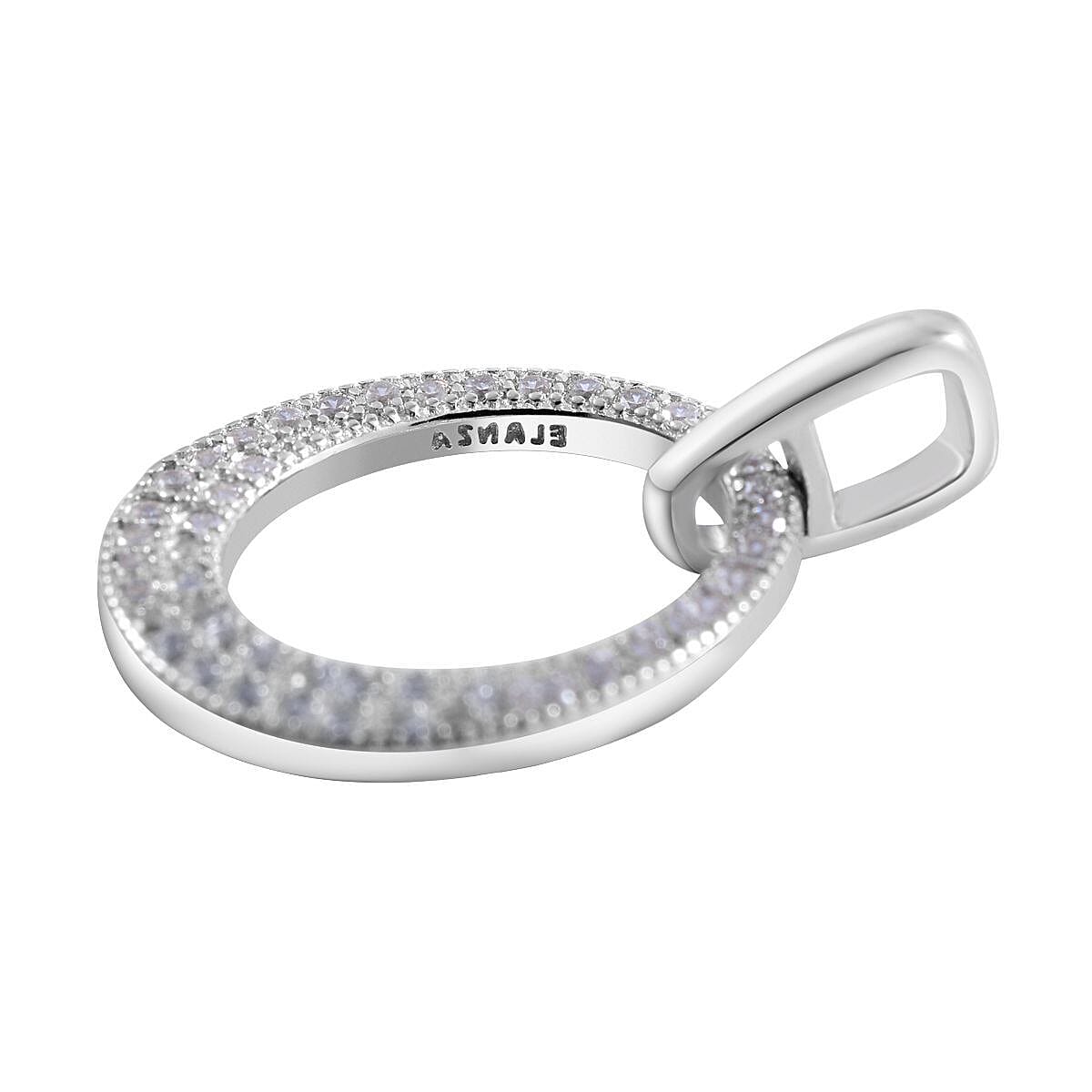 NY Closeout - Simulated Diamond Pendant in Rhodium Overlay Sterling Silver 7303432 4