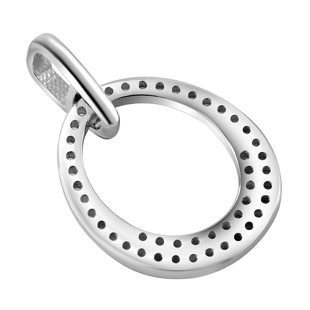NY Closeout - Simulated Diamond Pendant in Rhodium Overlay Sterling Silver 7303432 5
