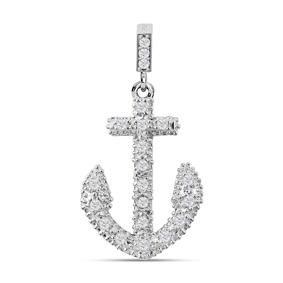 Simulated Diamond Anchor Pendant in Sterling Silver 7282519 1