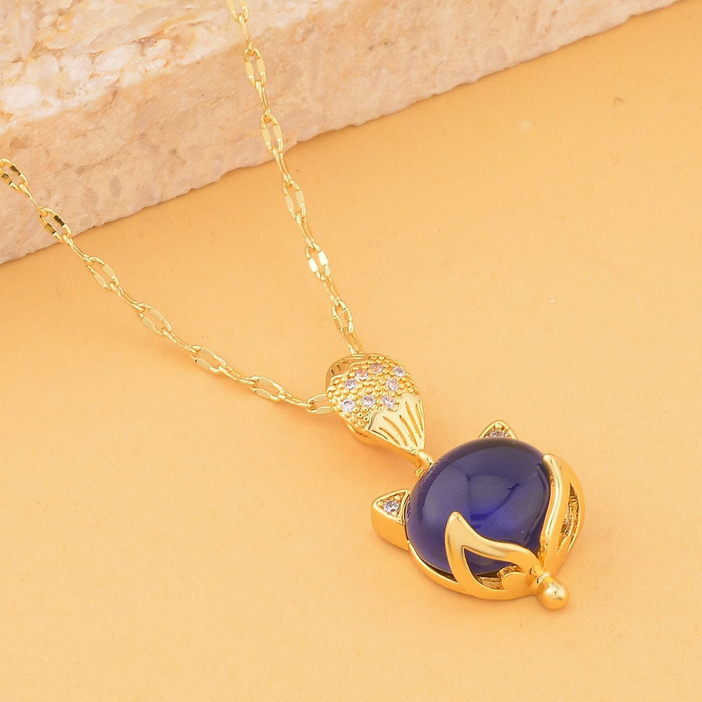 Simulated Diamond and Colour Change Stone Pendant with Chain (Size 20 with 2 Inch Extender) in Yellow Gold Tone 1.02 Ct.