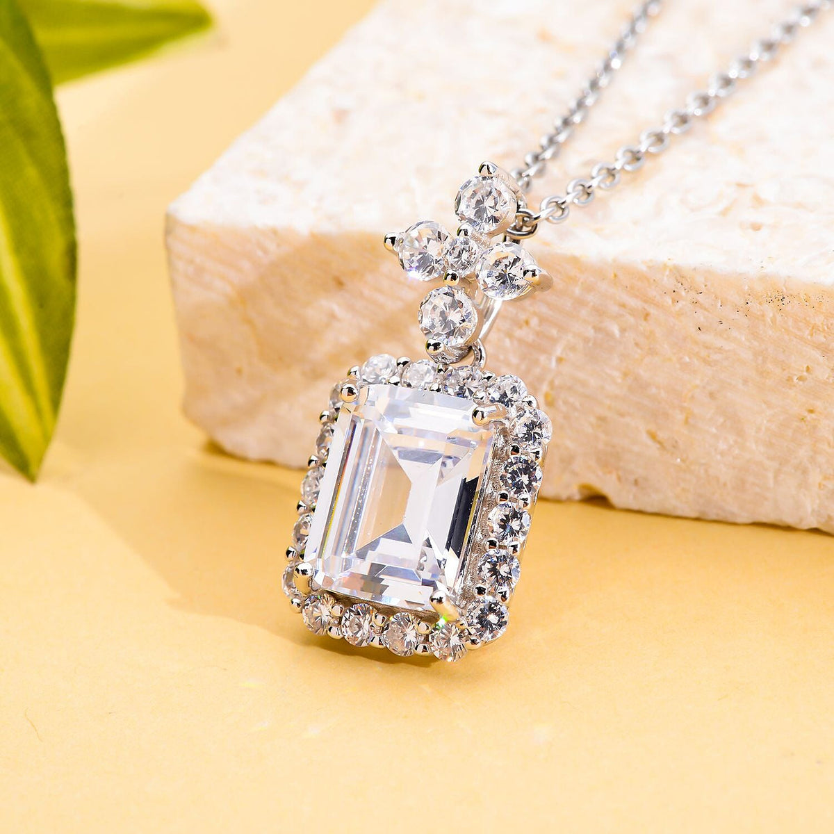 Simulated Diamond Pendant with Stainless Steel Chain (Size 20) in Rhodium Overlay Sterling Silver 4116250 2