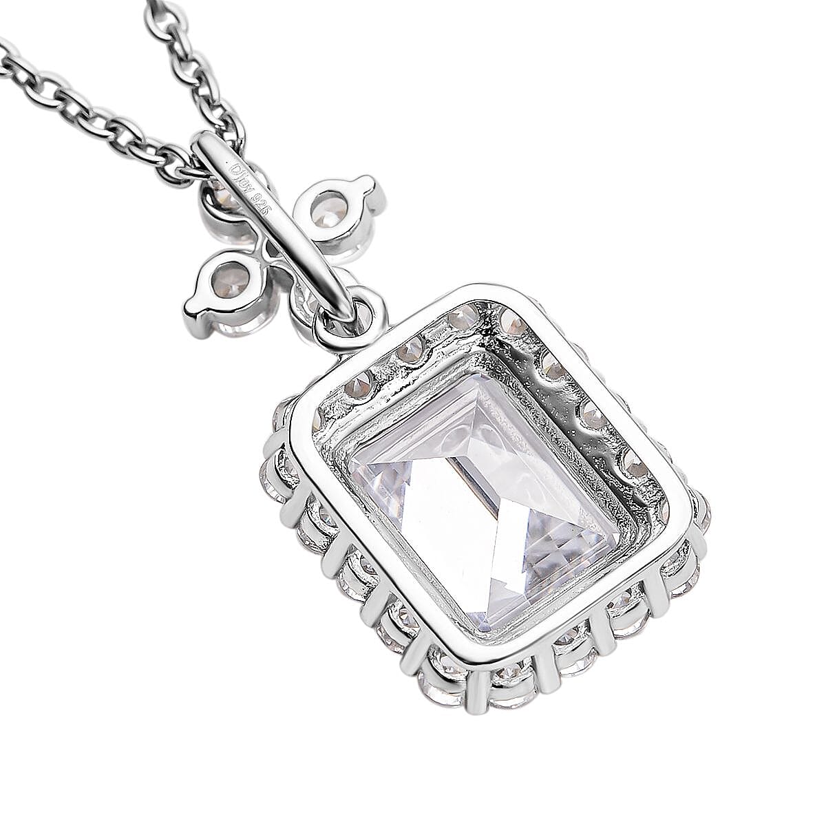 Simulated Diamond Pendant with Stainless Steel Chain (Size 20) in Rhodium Overlay Sterling Silver 4116250 5