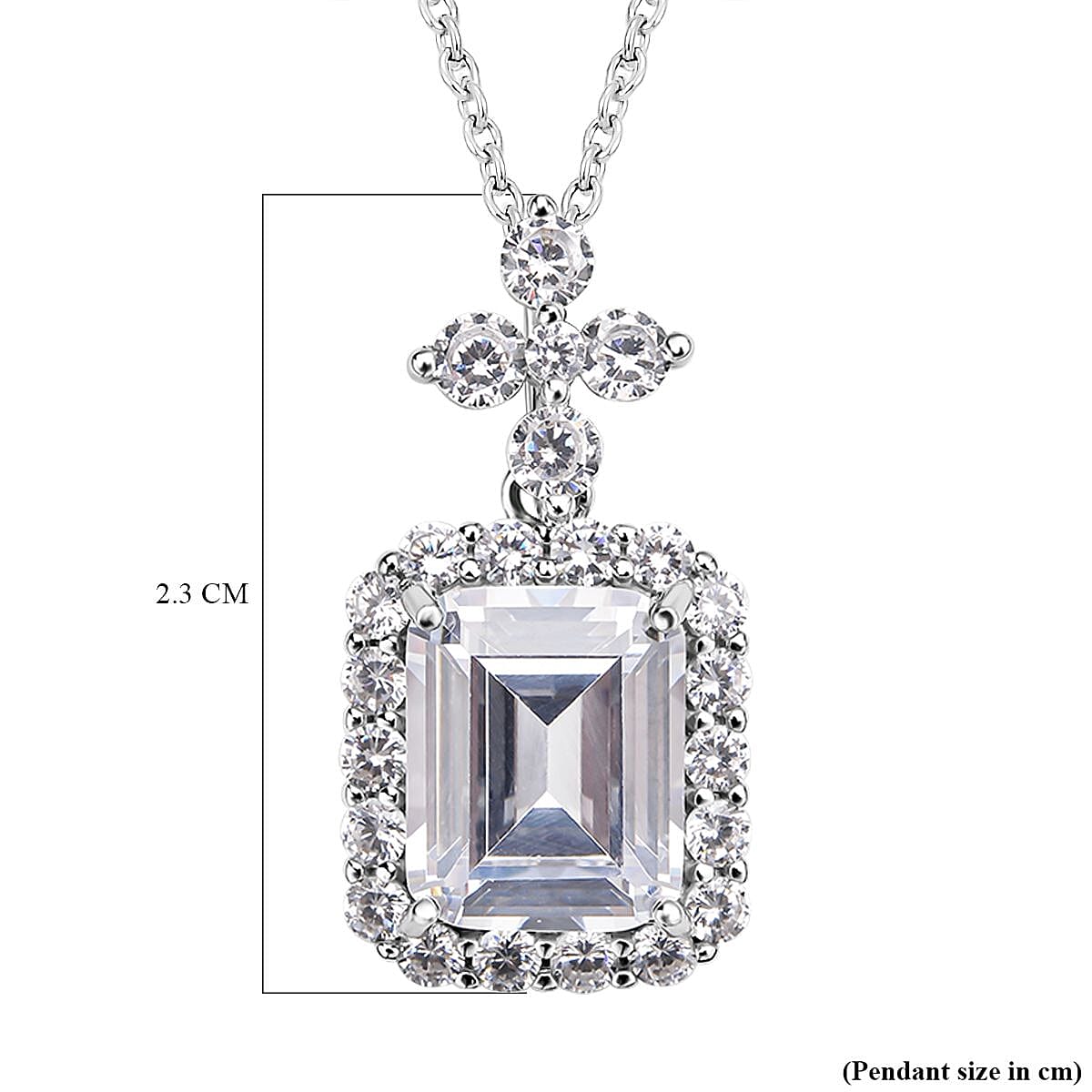 Simulated Diamond Pendant with Stainless Steel Chain (Size 20) in Rhodium Overlay Sterling Silver 4116250 6