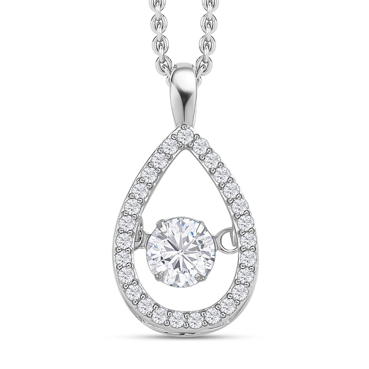 Simulated Diamond Pendant with Staninless Steel Chain (Size 20) in Rhodium Overlay Sterling Silver 4117927 0