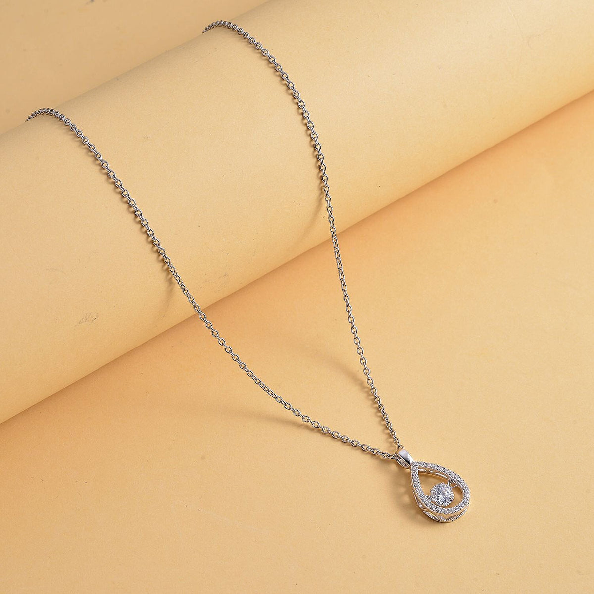 Simulated Diamond Pendant with Staninless Steel Chain (Size 20) in Rhodium Overlay Sterling Silver 4117927 3