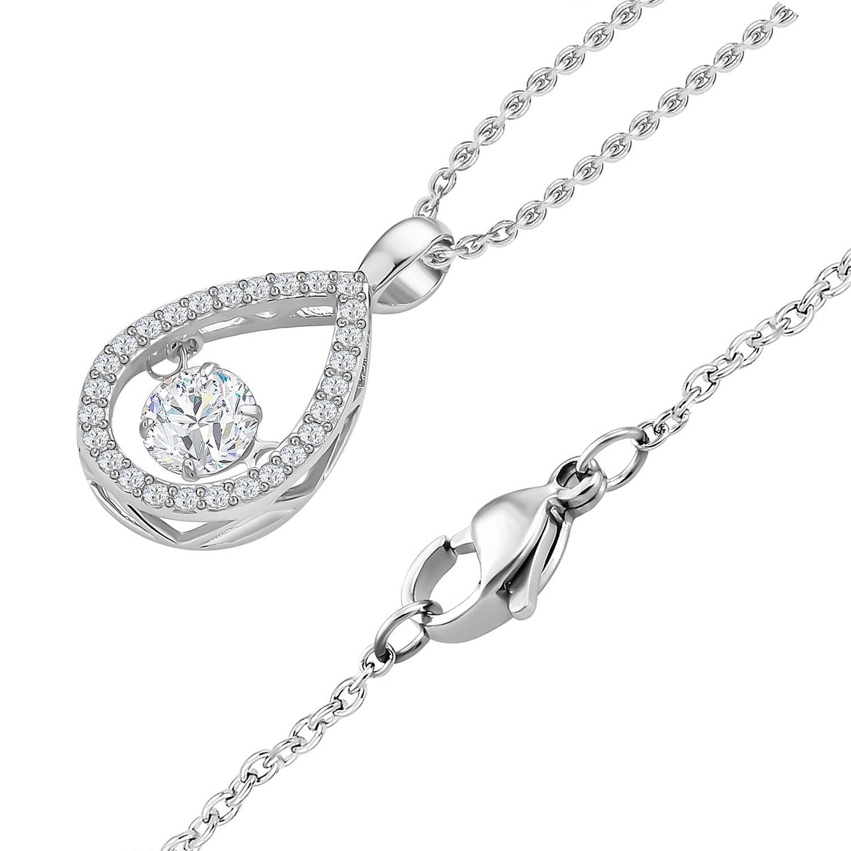 Simulated Diamond Pendant with Staninless Steel Chain (Size 20) in Rhodium Overlay Sterling Silver 4117927 4