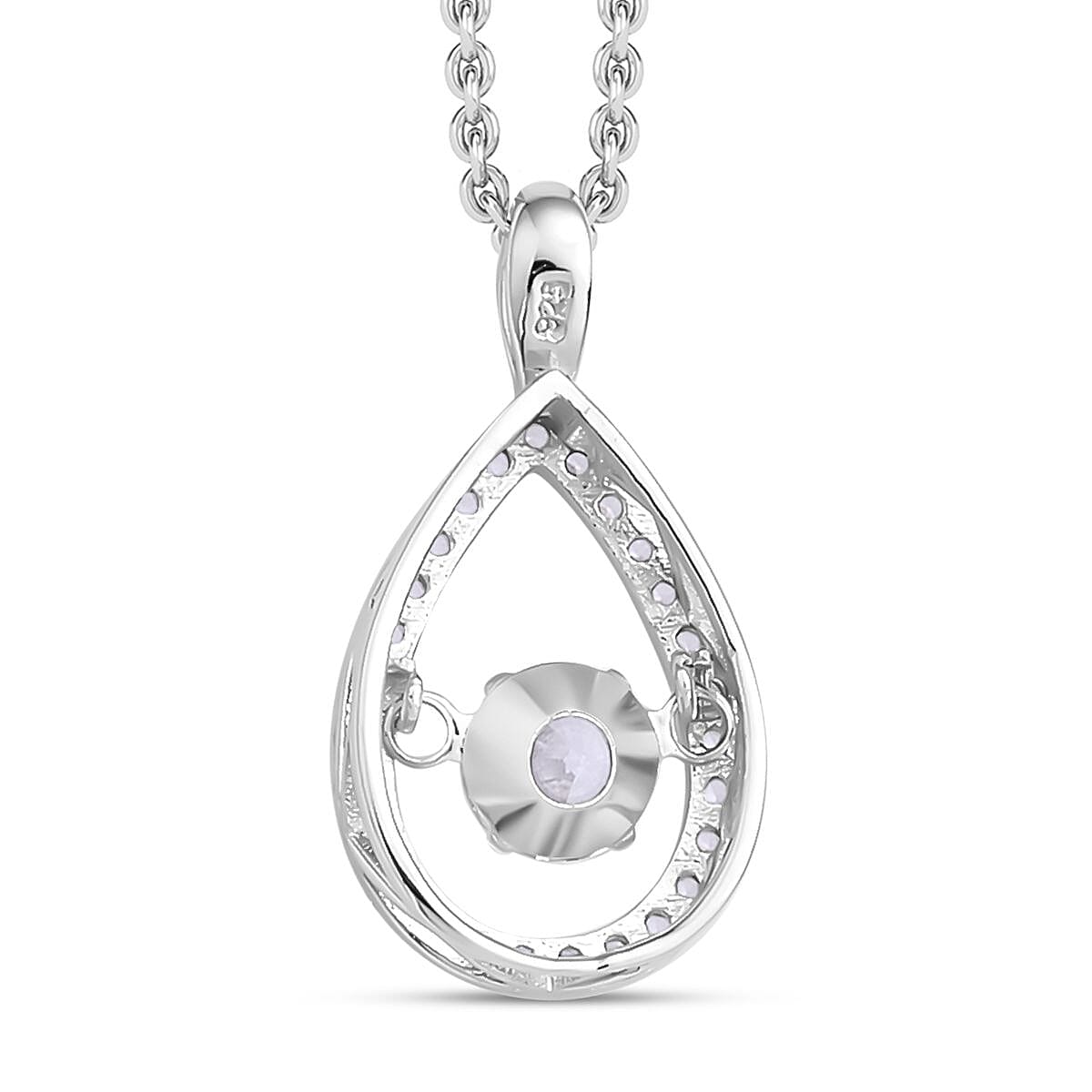 Simulated Diamond Pendant with Staninless Steel Chain (Size 20) in Rhodium Overlay Sterling Silver 4117927 5
