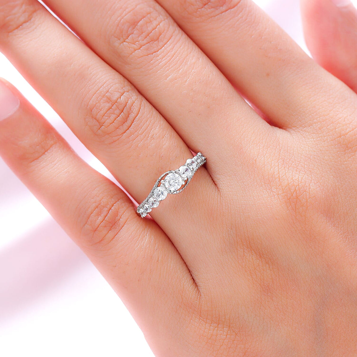 Simulated Diamond Ring in Platinum Overlay Sterling Silver 7074102 3