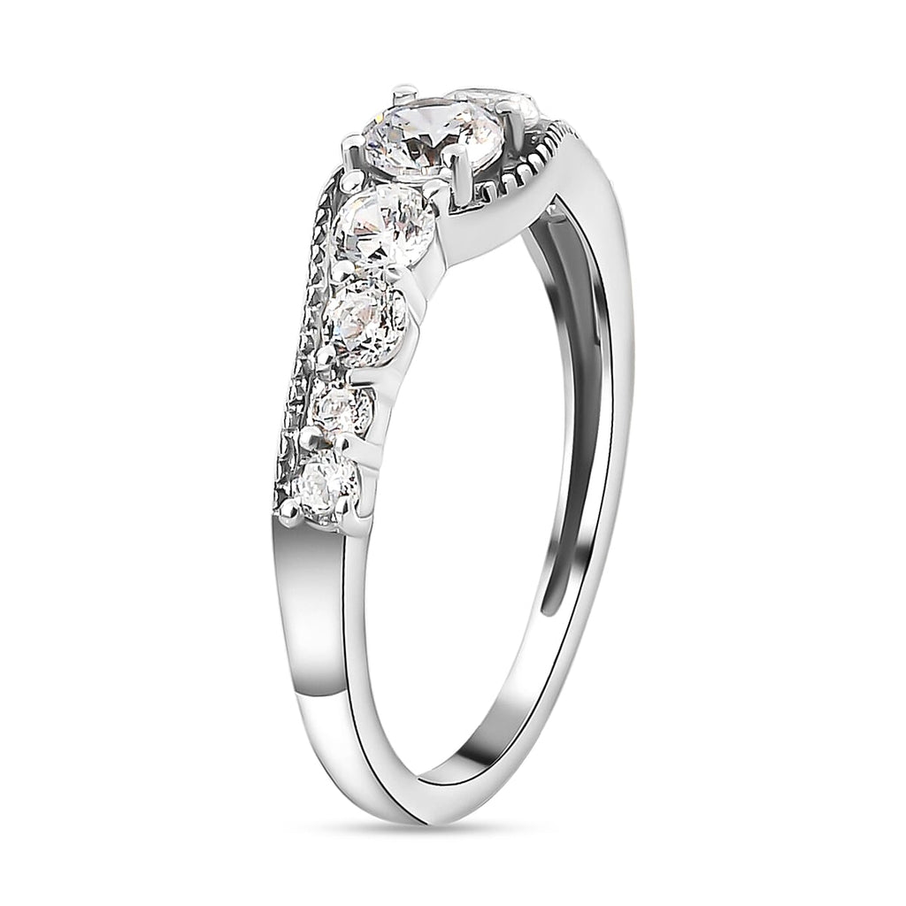 Simulated Diamond Ring in Platinum Overlay Sterling Silver