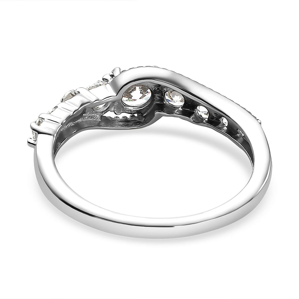 Simulated Diamond Ring in Platinum Overlay Sterling Silver