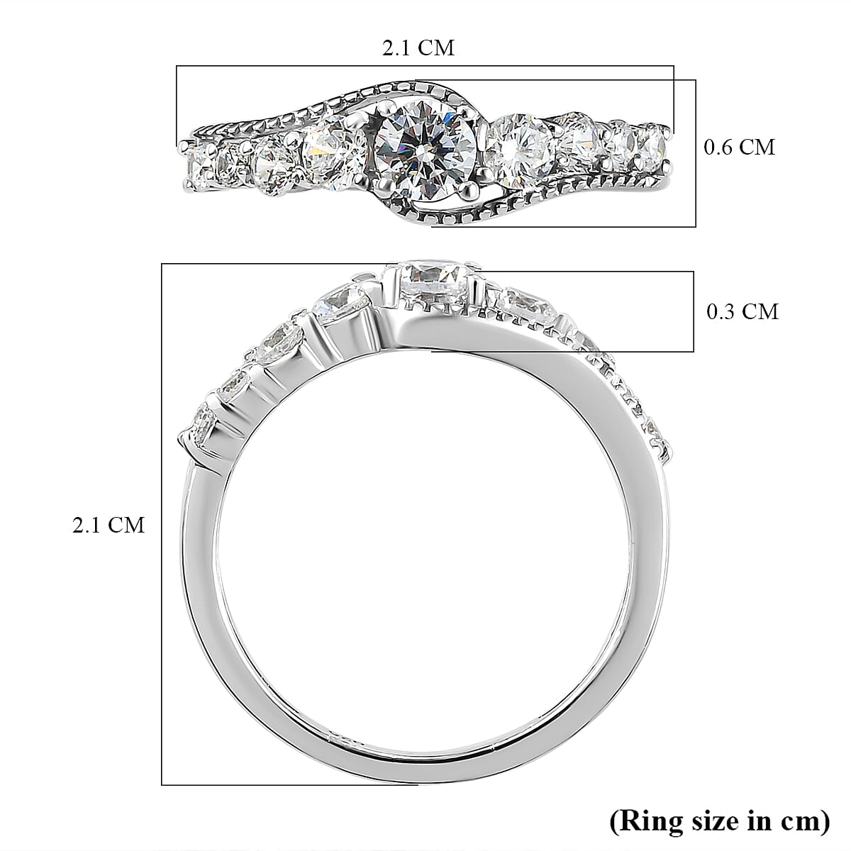 Simulated Diamond Ring in Platinum Overlay Sterling Silver 7074102 6