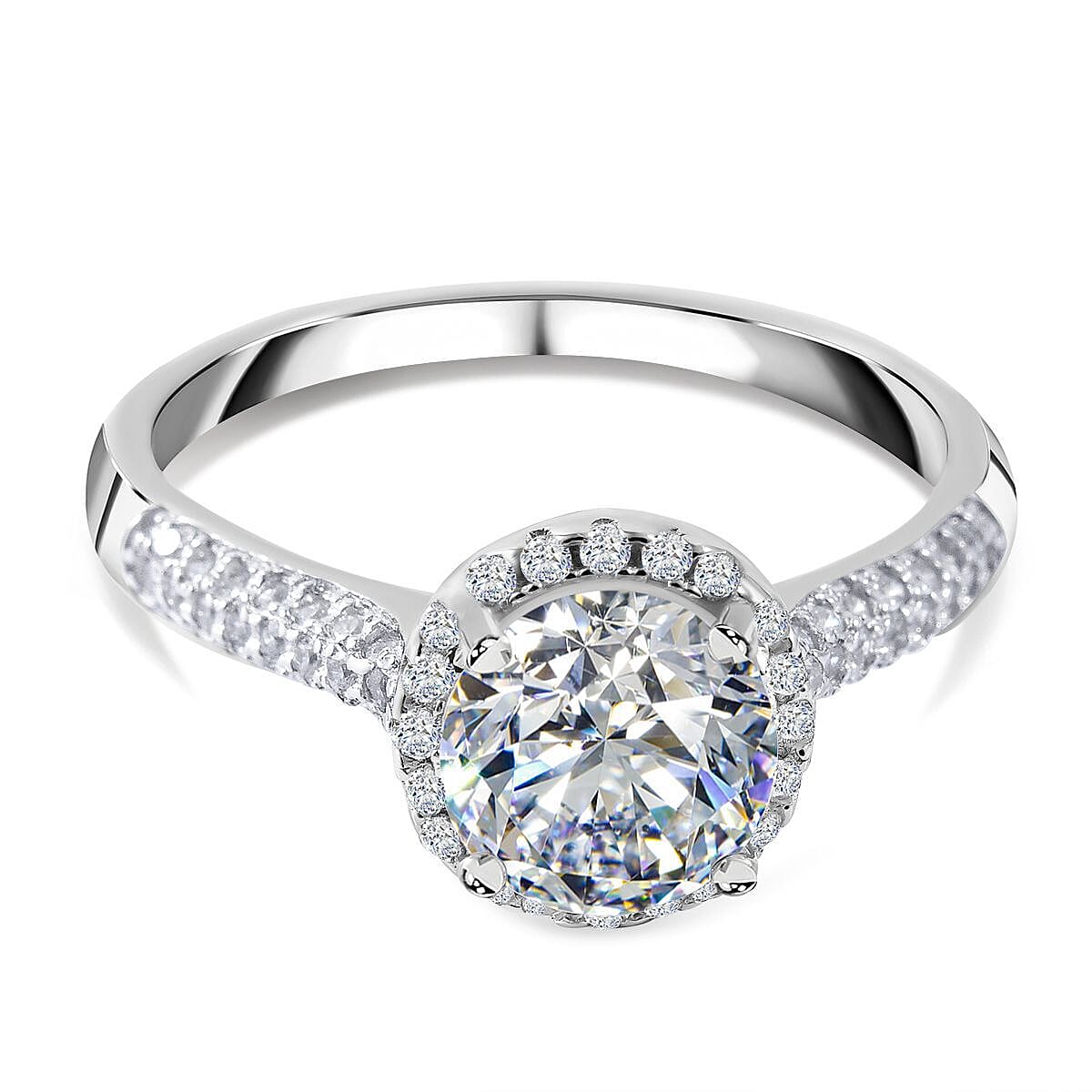 NY Close Out - Simulated Diamond Ring in Rhodium Overlay Sterling Silver 7282392 6