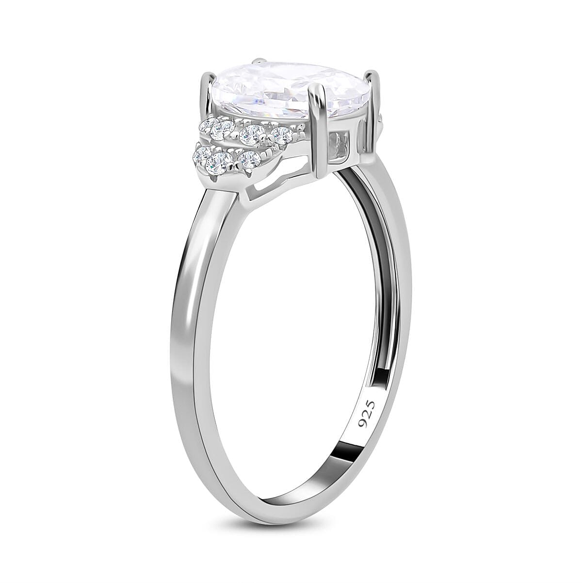 Simulated Diamond Ring in Rhodium Overlay Sterling Silver 7303313 3