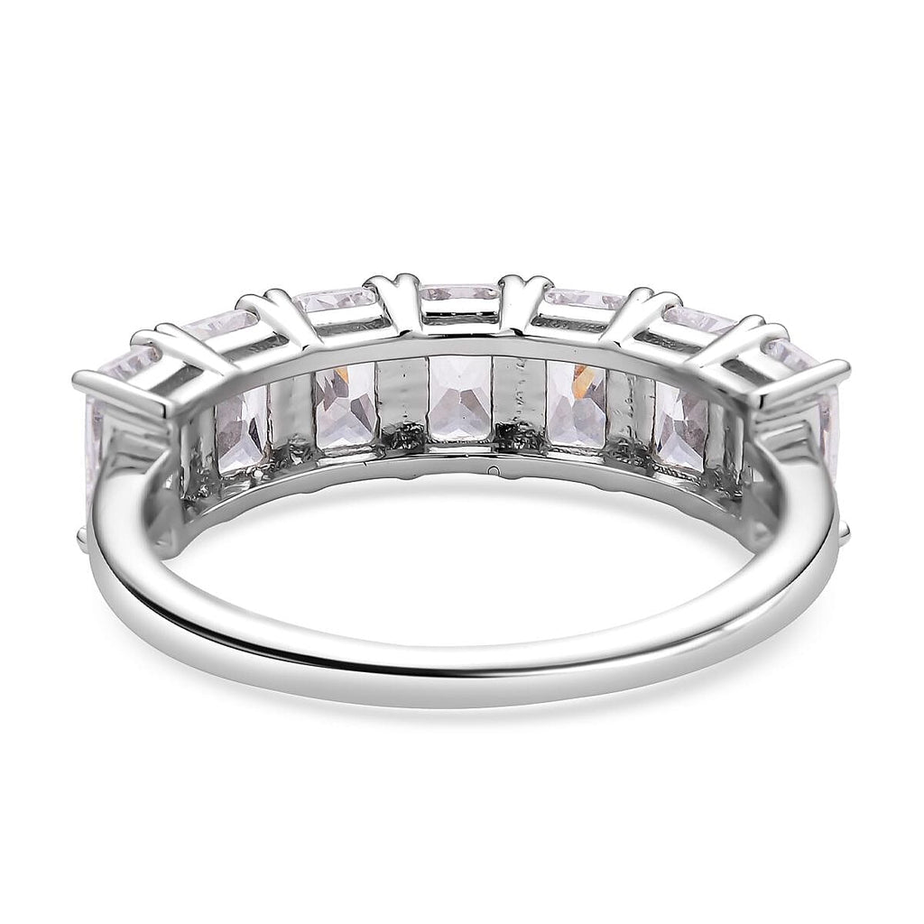 Simulated Diamond Ring in Rhodium Overlay Sterling Silver.
