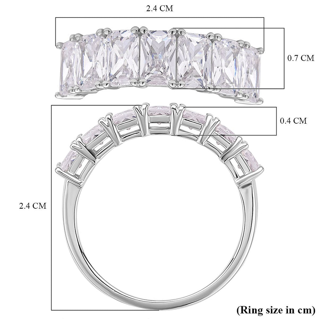Simulated Diamond Ring in Rhodium Overlay Sterling Silver.