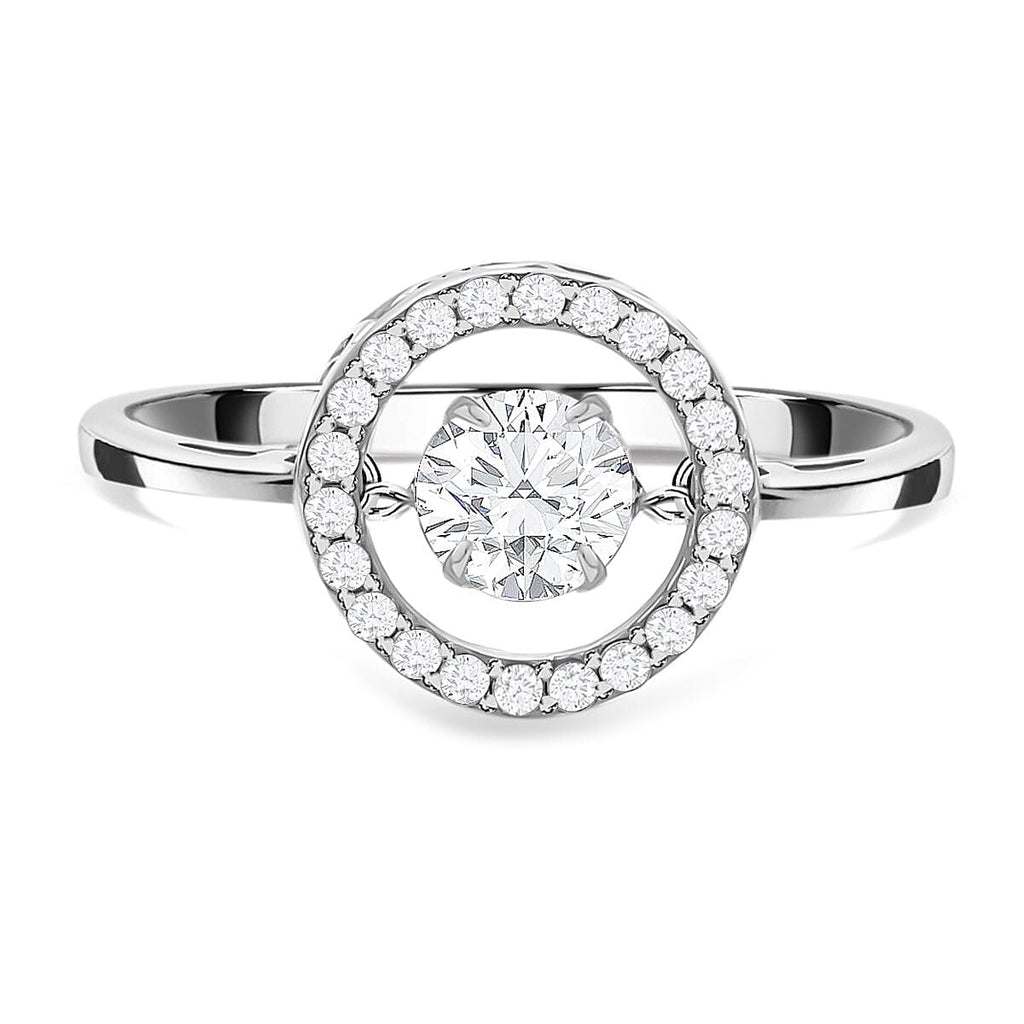 NY Close Out- Simulated Diamond Ring in Rhodium Overlay Sterling Silver