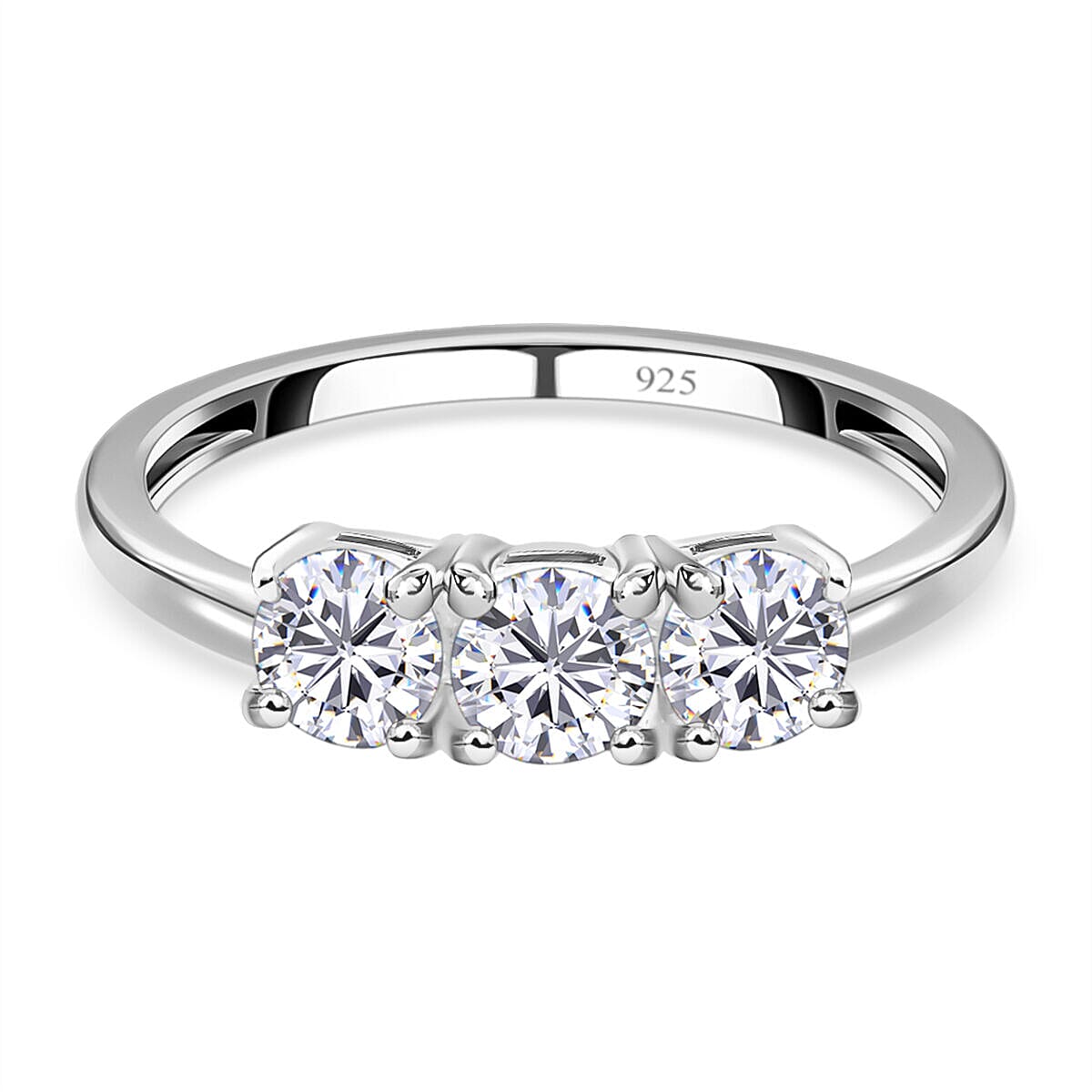 Simulated diamond three-stone ring in Sterling silver 7271241 0