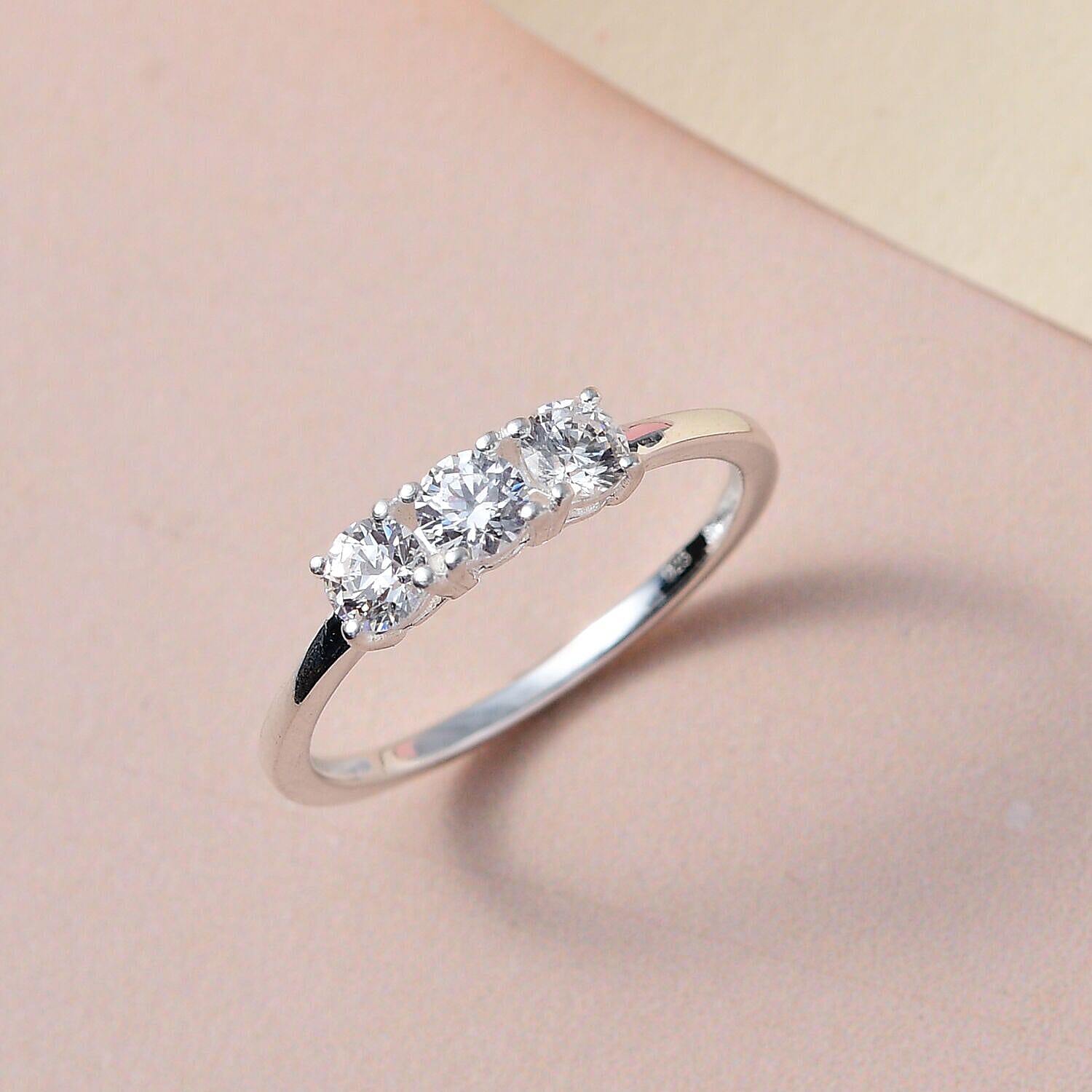 Simulated diamond three-stone ring in Sterling silver 7271241 3