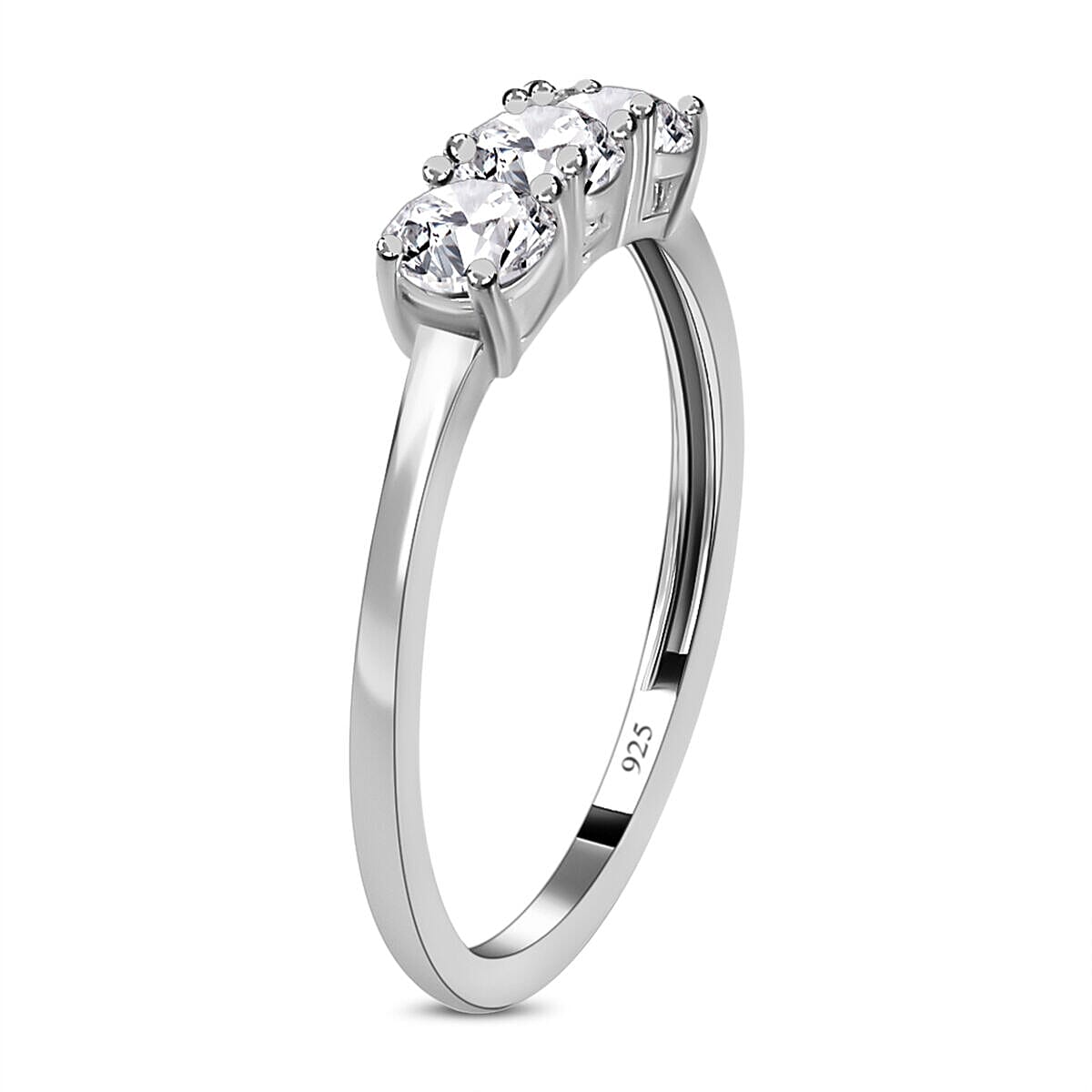 Simulated diamond three-stone ring in Sterling silver 7271241 7