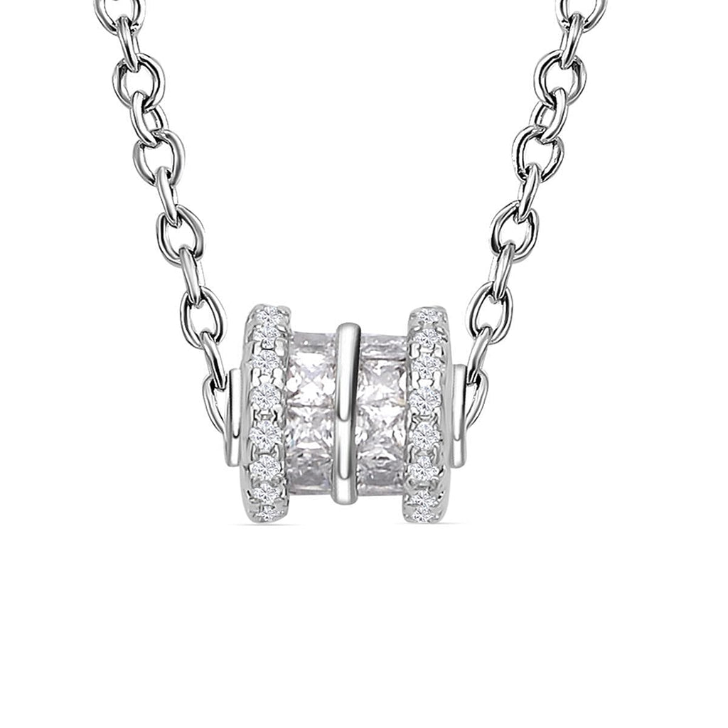 Simulated Diamond Screw Hollow Tunnels Pendant with Chain (Size 20 inch -2 inch Extender) in Silver Tone