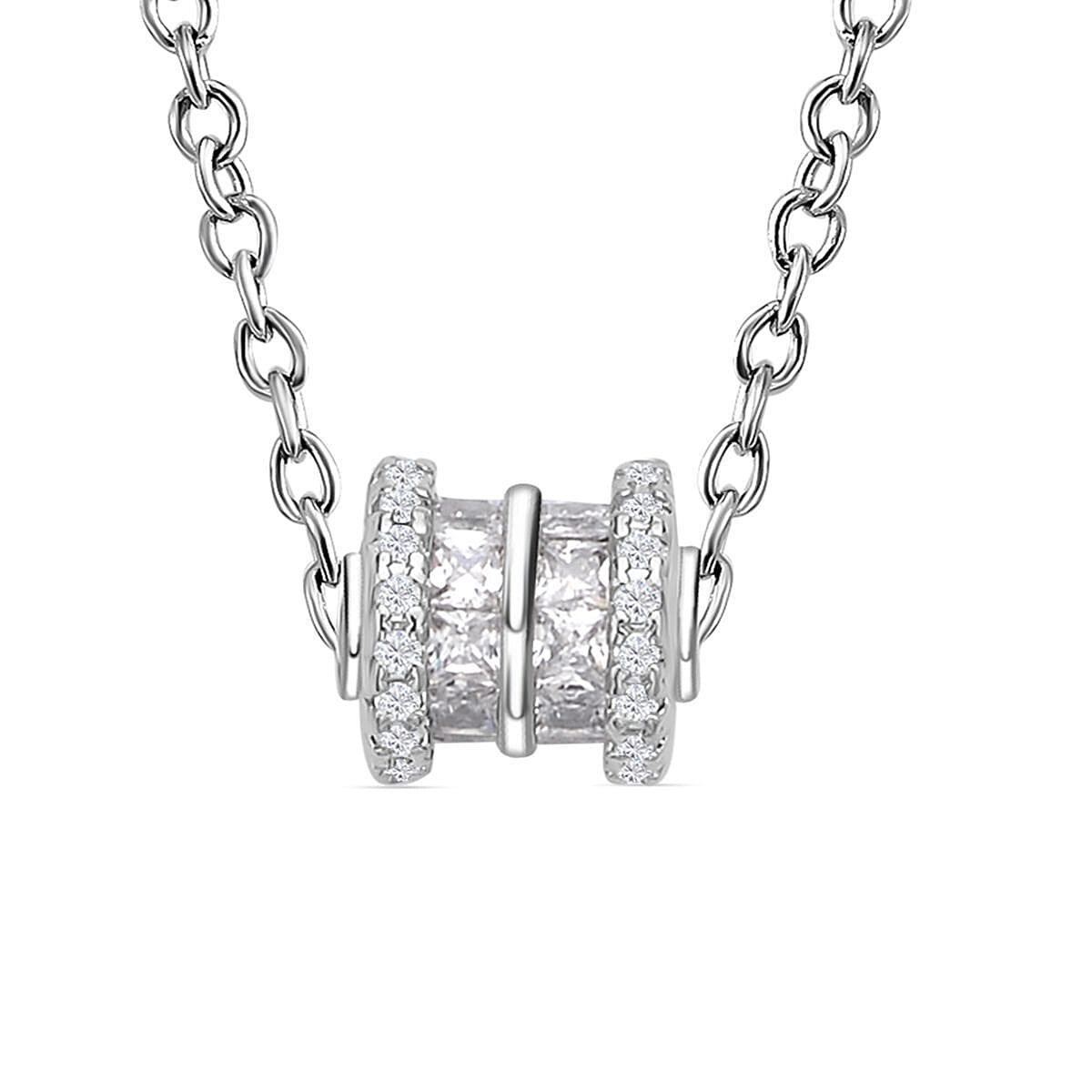Simulated Diamond Screw Hollow Tunnels Pendant with Chain (Size 20 inch +2 inch Extender) in Silver Tone 4122243 0
