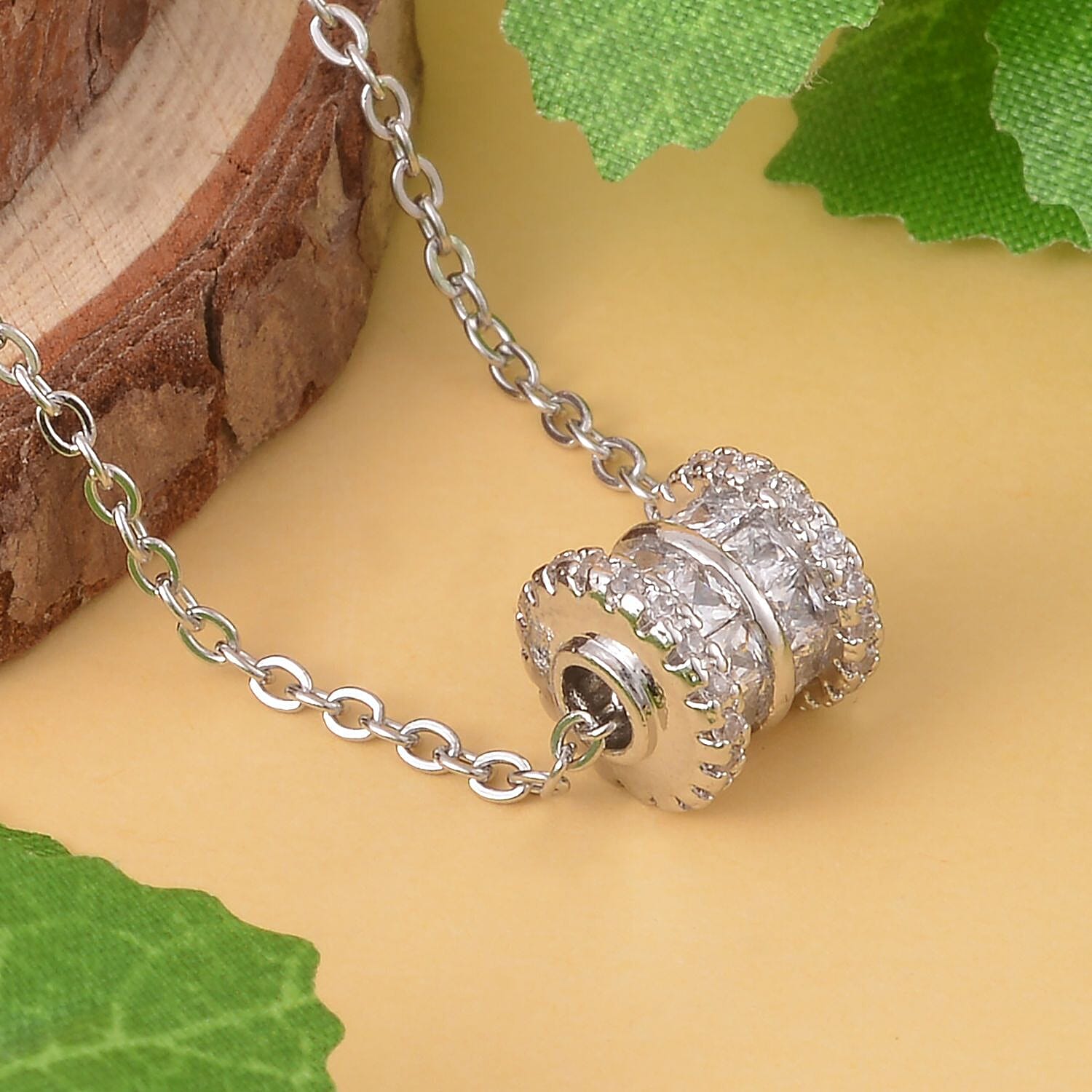 Simulated Diamond Screw Hollow Tunnels Pendant with Chain (Size 20 inch +2 inch Extender) in Silver Tone 4122243 2