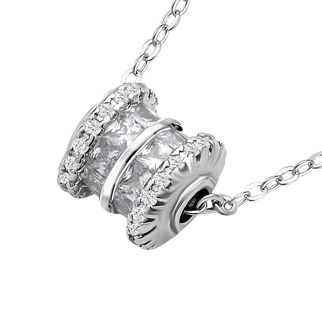 Simulated Diamond Screw Hollow Tunnels Pendant with Chain (Size 20 inch -2 inch Extender) in Silver Tone